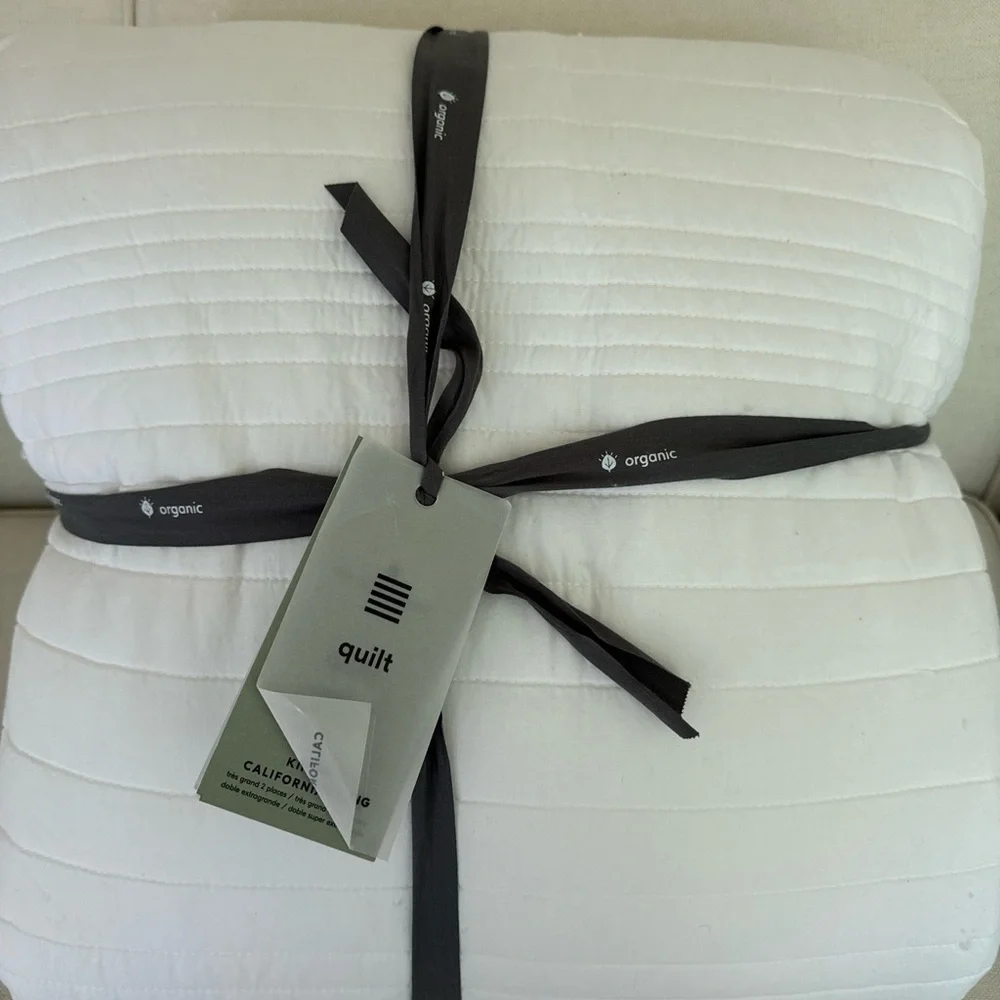 West Elm European Flax Linen Linework Quilt King/Cal King in White NWT